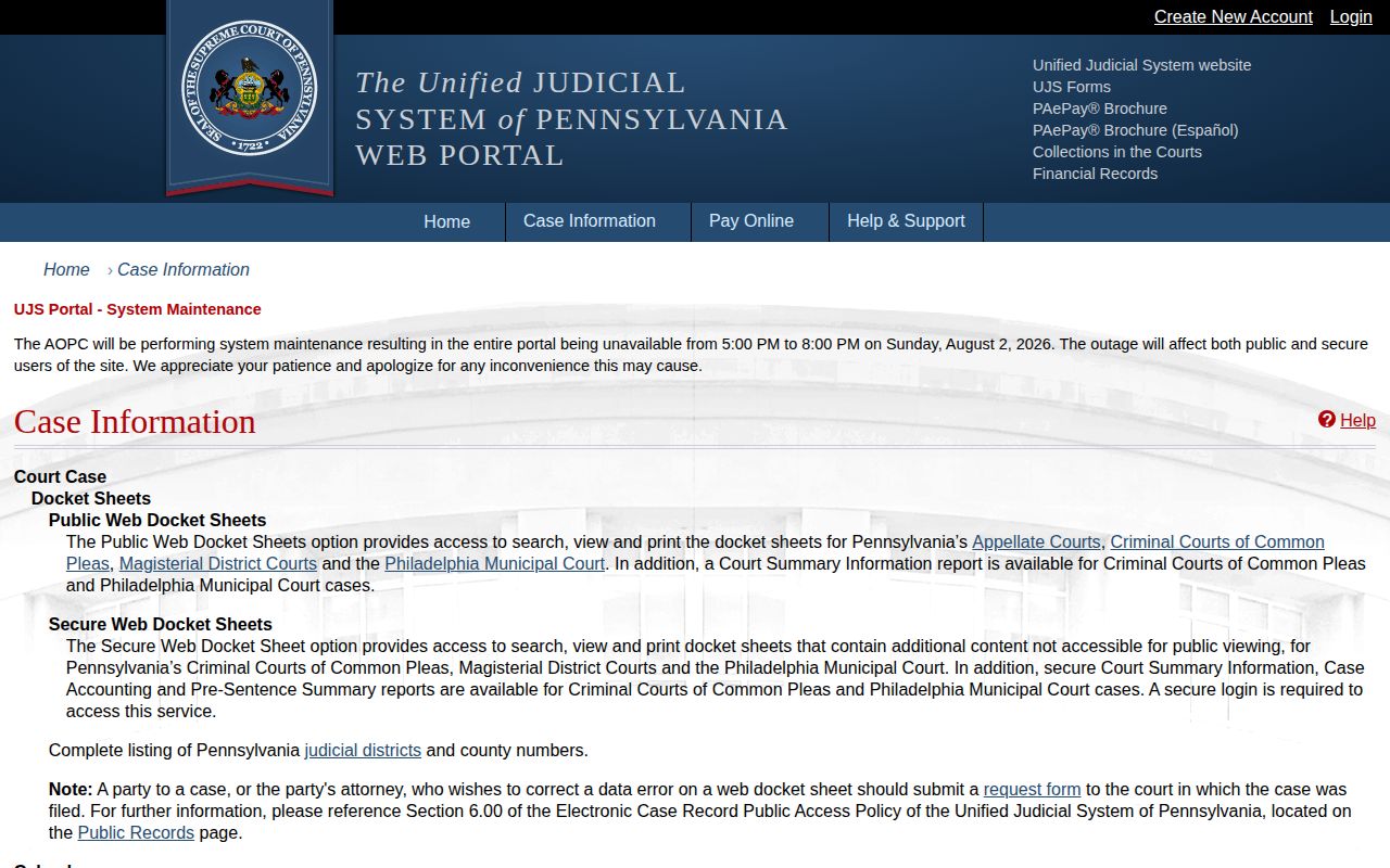 UJS court lookup for Clarion County released inmates